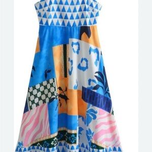 Colorful Geometric Strapless Dress